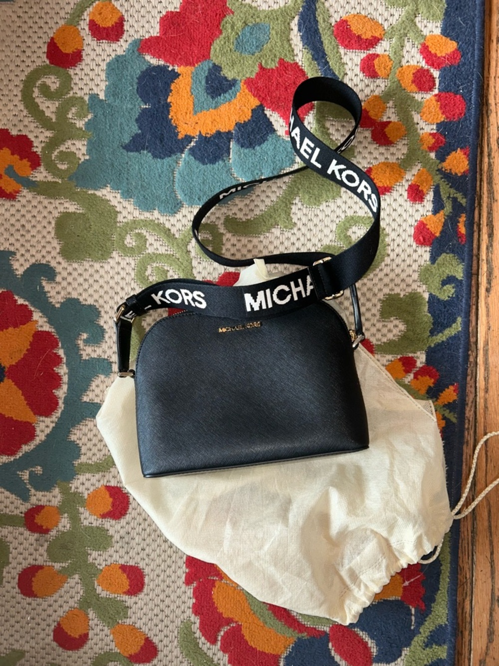 Michael Kors Black Dome Crossbody with Logo Webbing Strap - Picture 3 of 15